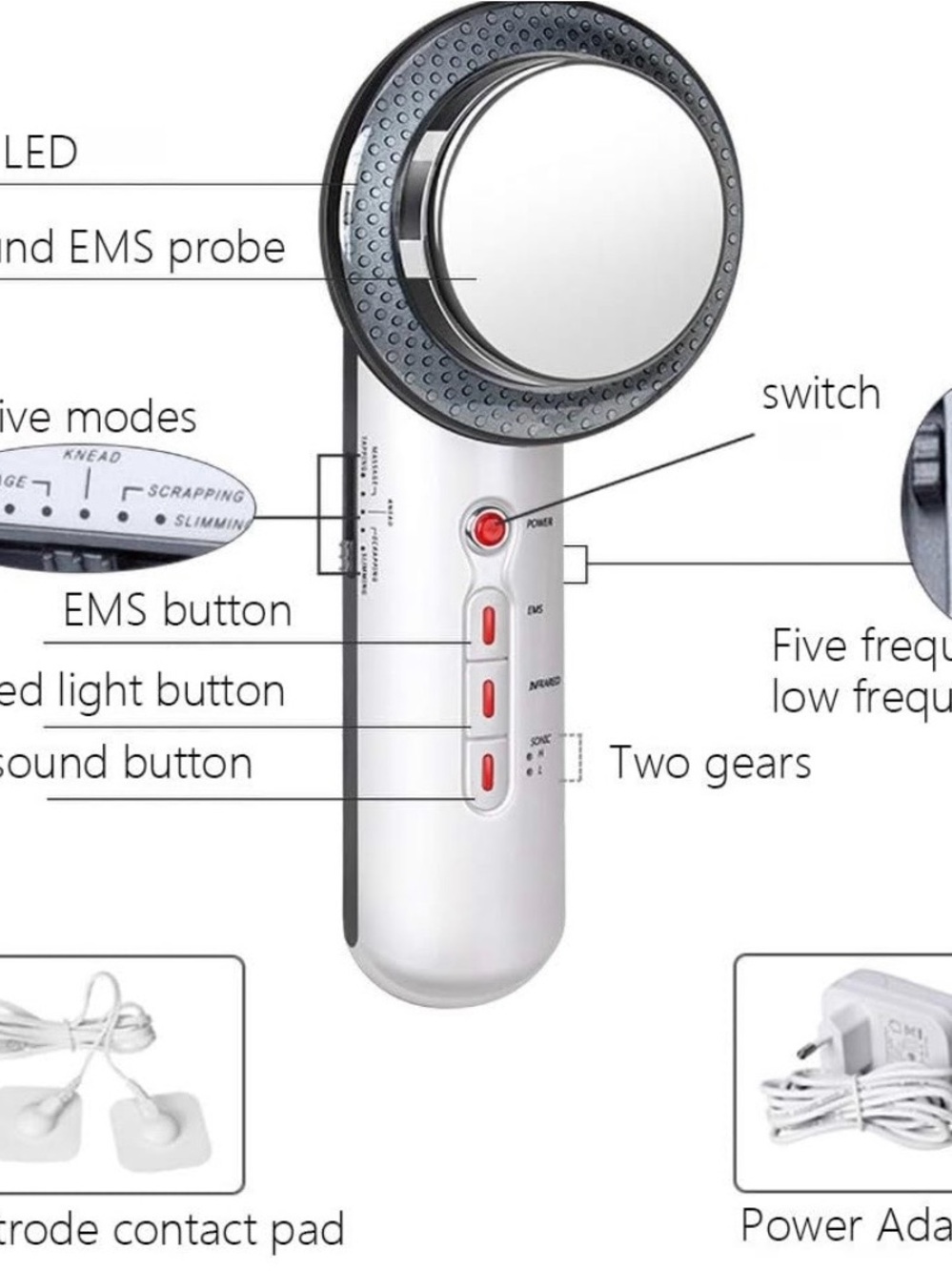 Ultrasonic three-in-one massage beauty device ultrasound/infrared physiotherapy